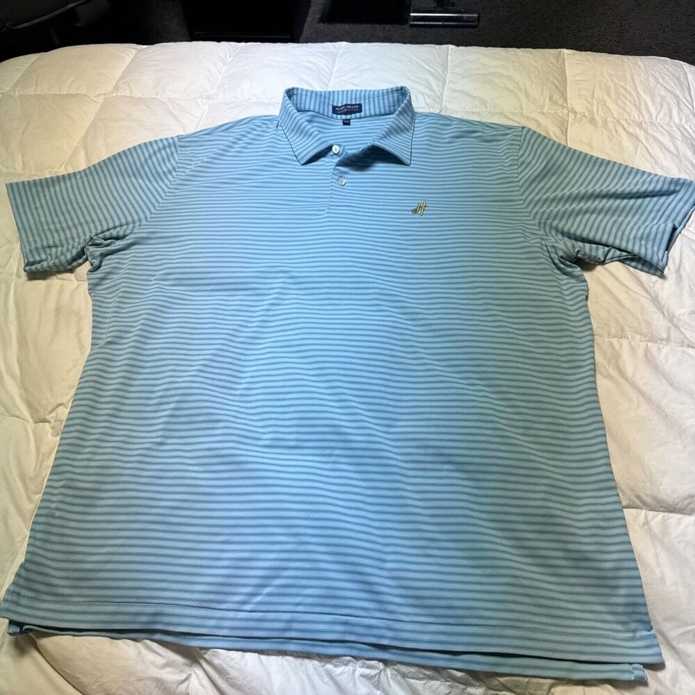 PETER MILLAR Size XXL Mens CROWN CRAFTED Polo Shirt Aqua Blue/Blue Stripe Golf
